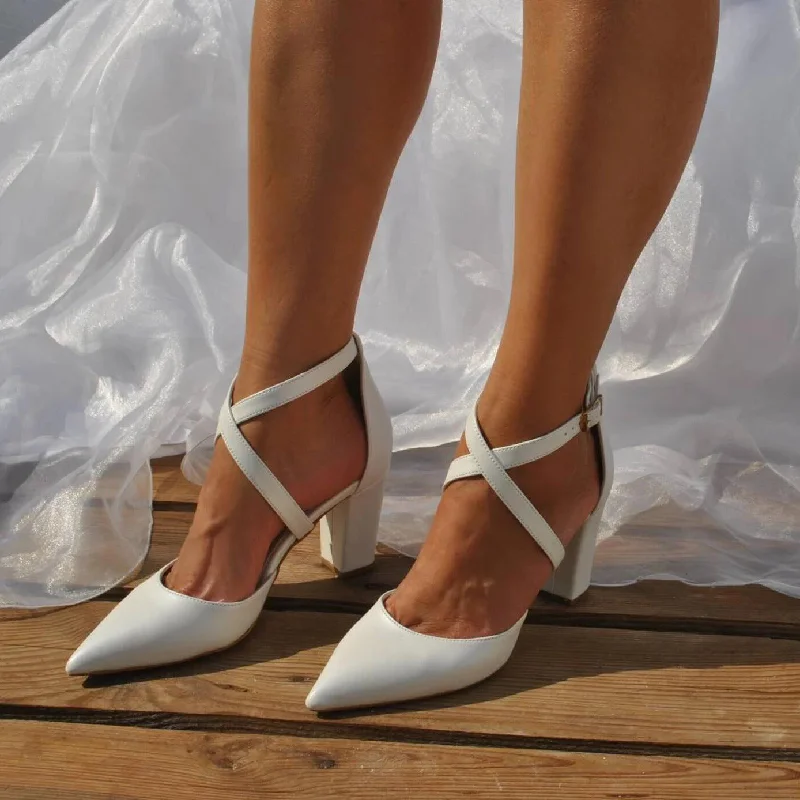 Comfortable sandals for women with extra padding and wide fit options-White high-heeled wedding shoes with thick heels 709079195670