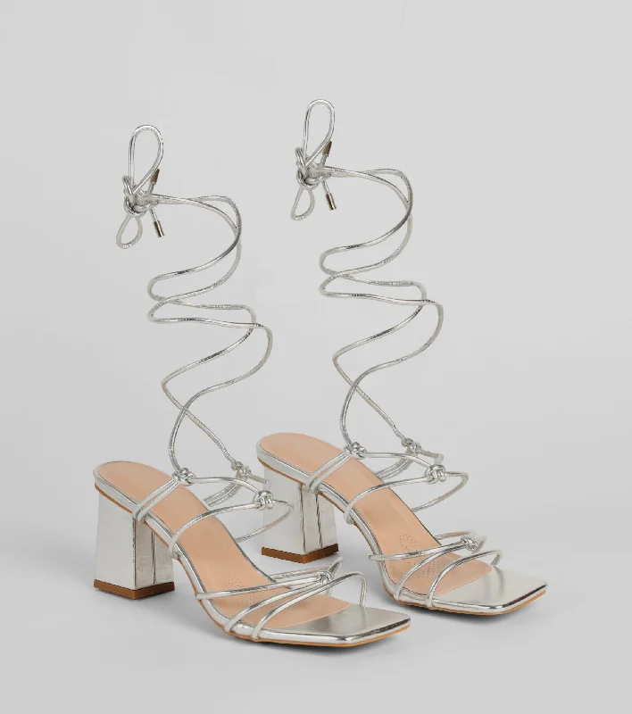 Comfortable sandals for women with extra padding and wide fit options-Come Around Metallic Lace-Up Block Heels