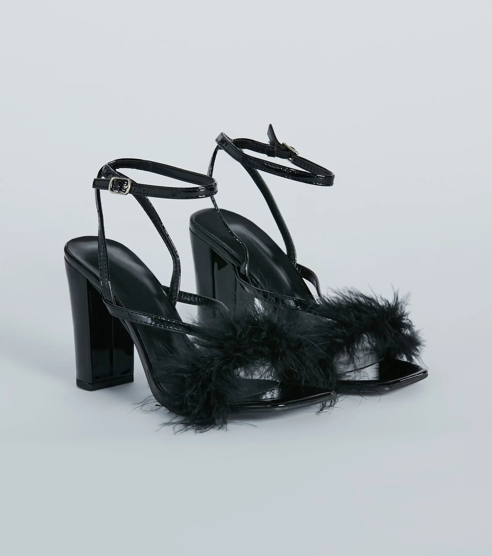 Comfortable sandals for women with memory foam footbed for all-day wear-Fabulous Strut Marabou Strappy Block Heels