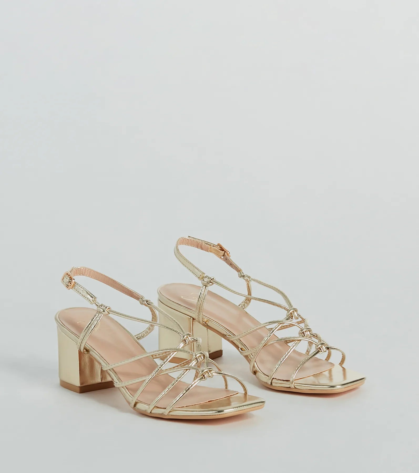 Stylish sandals for women with thick straps and chic buckle details for casual outfits-Glam Strappy Metallic Faux Leather Low-Block Heels