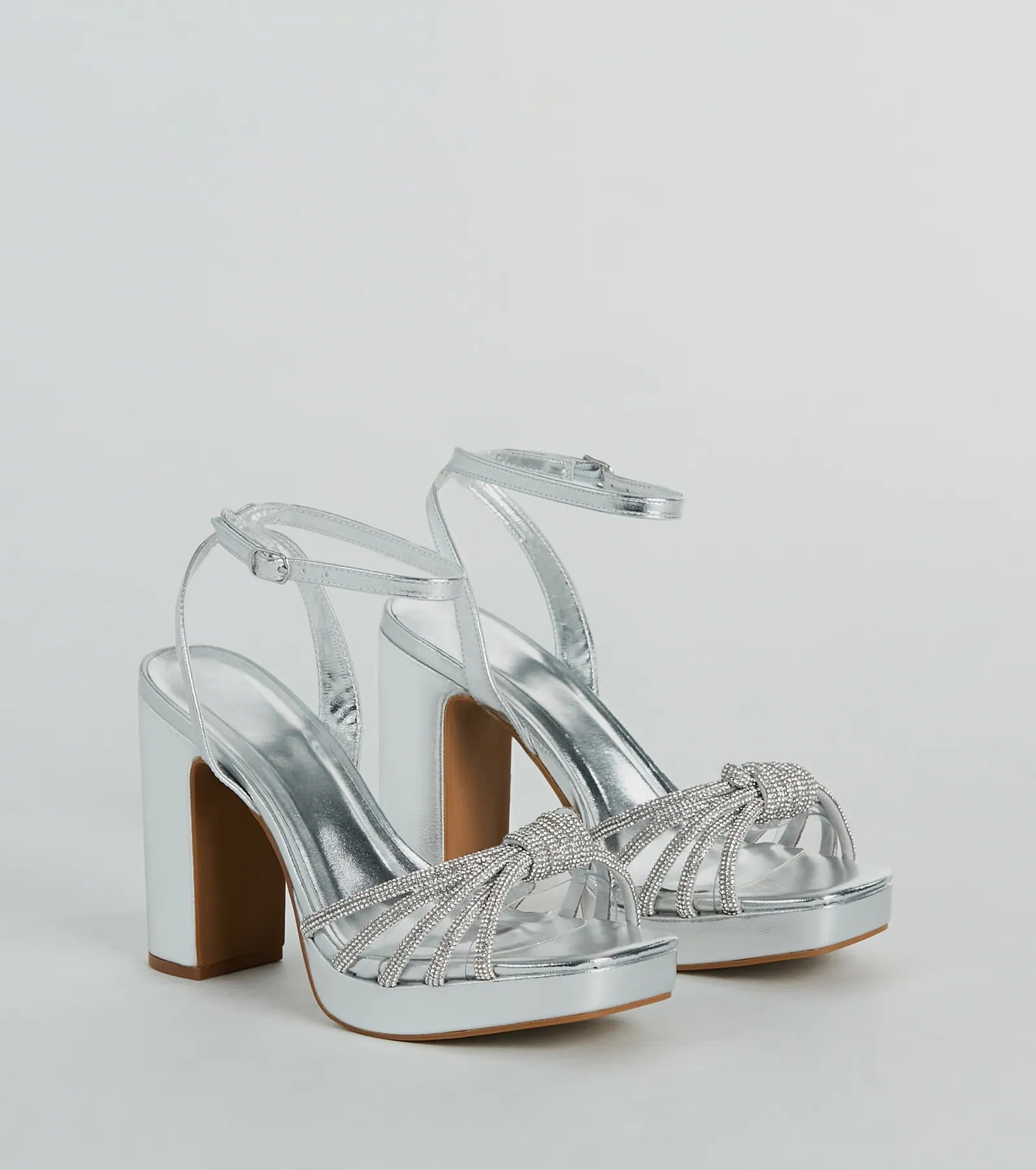 Comfortable sandals for women with padded straps and soft footbed for long wear-Shine Time Rhinestone Strappy Metallic Platform Heels