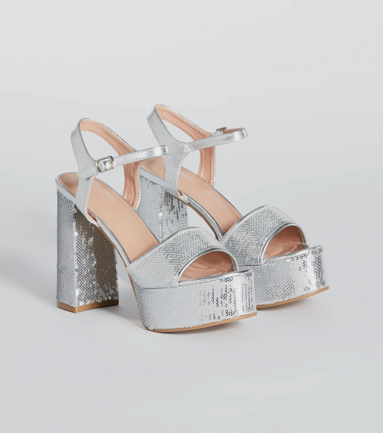 Casual sandals for women with cork footbed and crisscross strap design for style-Sparkly Struts Sequin Platform Block Heels