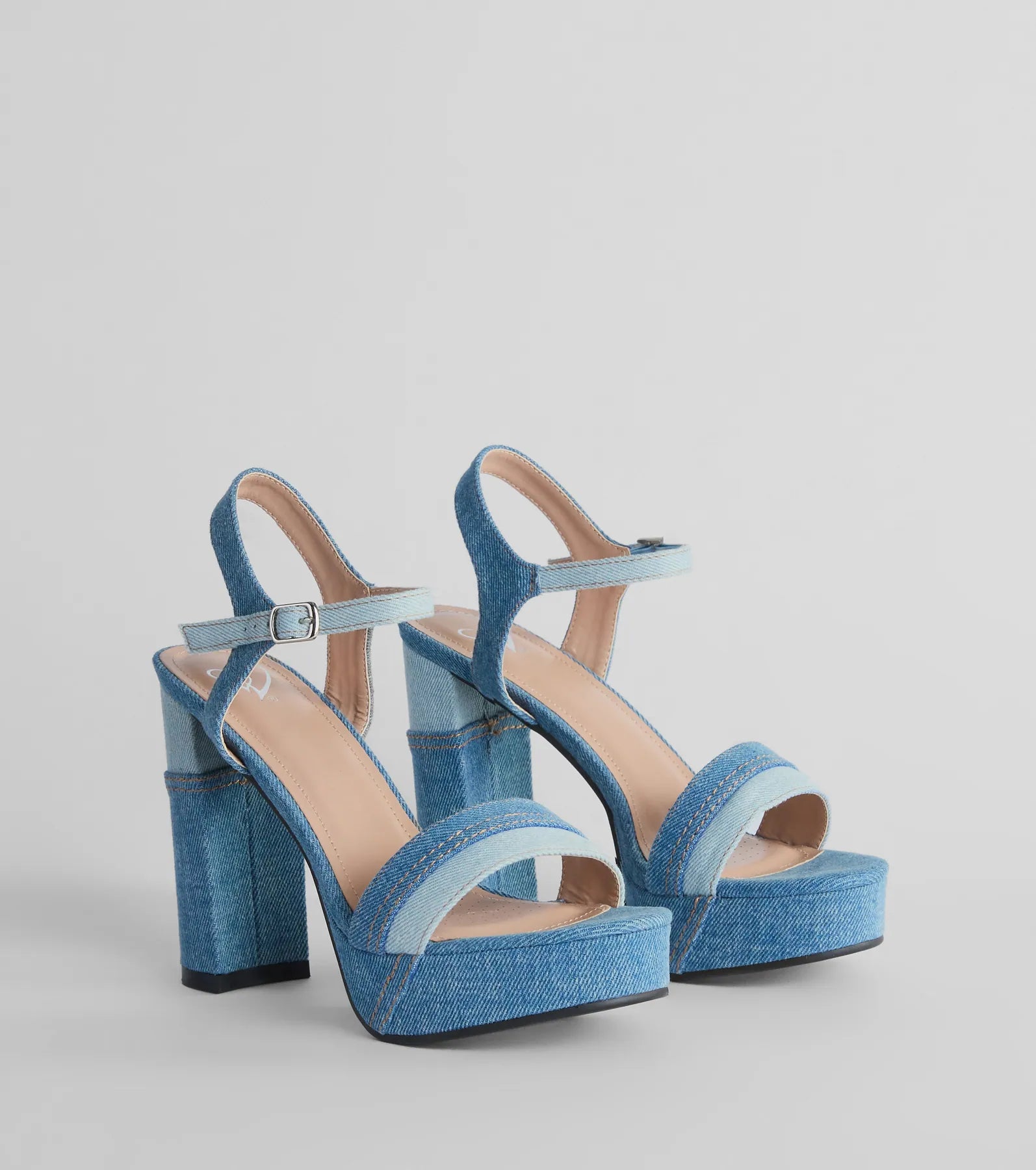 Fashionable sandals for women with animal print and chic buckle accents-Style Quotient Platform Denim Block Heels